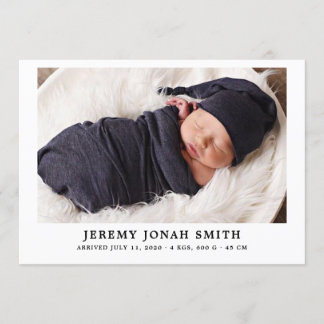 Elegant Simple Minimal Baby Birth announcement