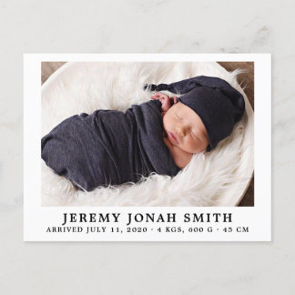 Elegant Simple Minimal Baby Birth announcement Postcard