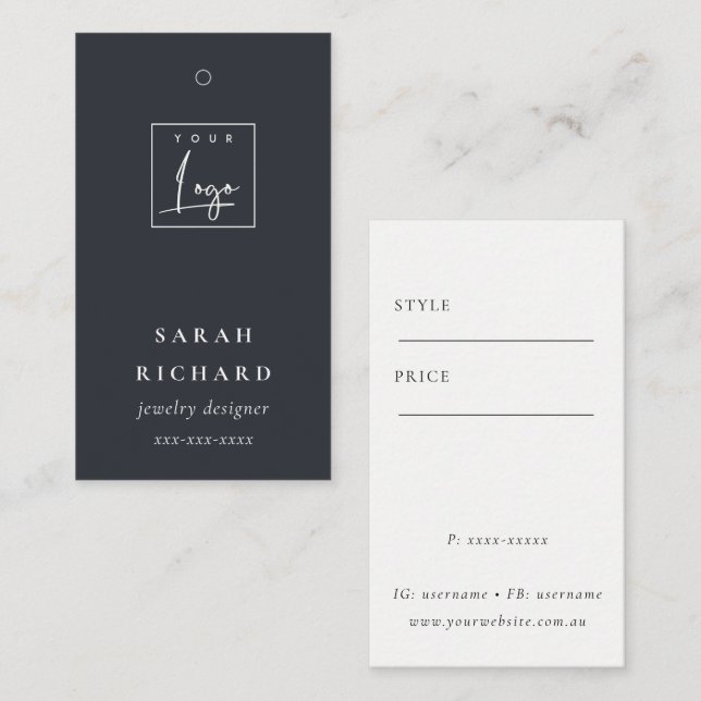 Elegant Simple Minimal Black White Logo Price Tag (Front/Back)