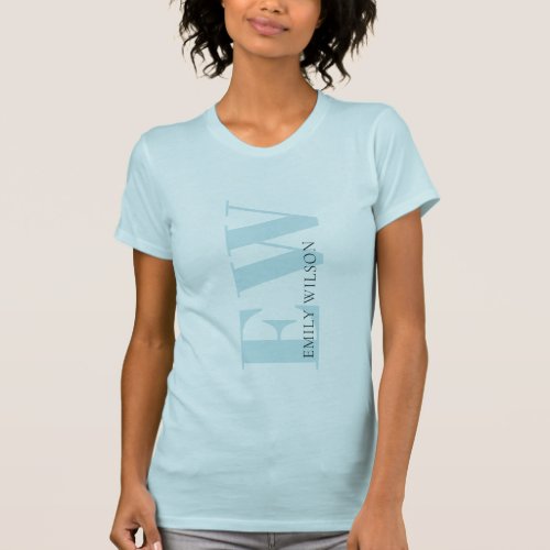 Elegant Simple Minimal Blue Aqua Monogram T_Shirt