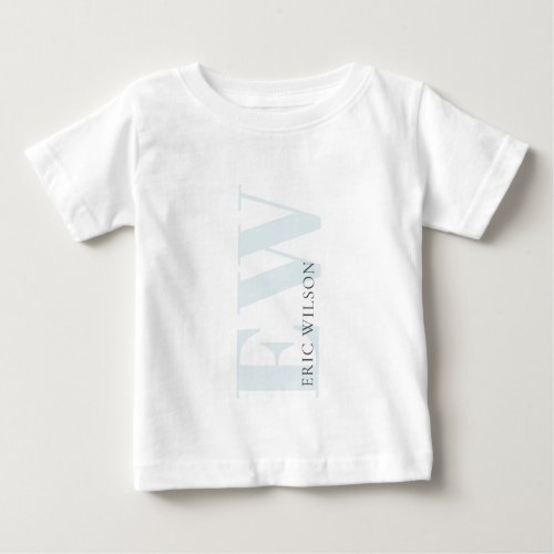 Elegant Simple Minimal Blue Boys Name Monogram Baby T_Shirt