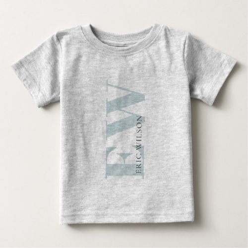 Elegant Simple Minimal Blue Grey Boy Name Monogram Baby T_Shirt