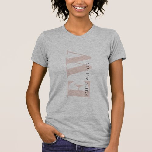 Elegant Simple Minimal Blush Grey Monogram T_Shirt