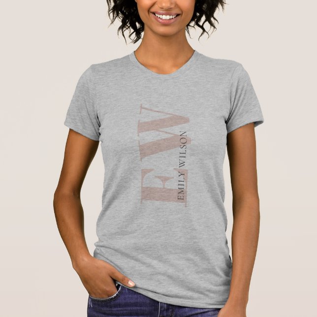 Elegant Simple Minimal Blush Grey Monogram T-Shirt (Front)