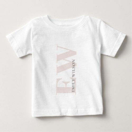 Elegant Simple Minimal Blush Pink Name Monogram Baby T_Shirt