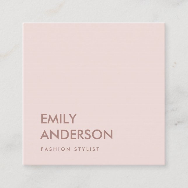 ELEGANT SIMPLE MINIMAL BLUSH PINK PROFESSIONAL SQUARE BUSINESS CARD (Front)