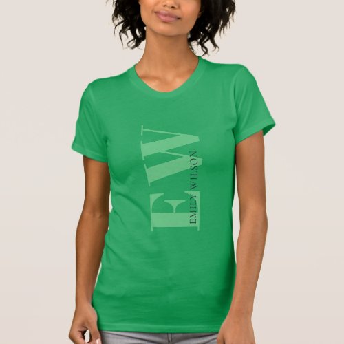 Elegant Simple Minimal Bright Green Monogram Name T_Shirt