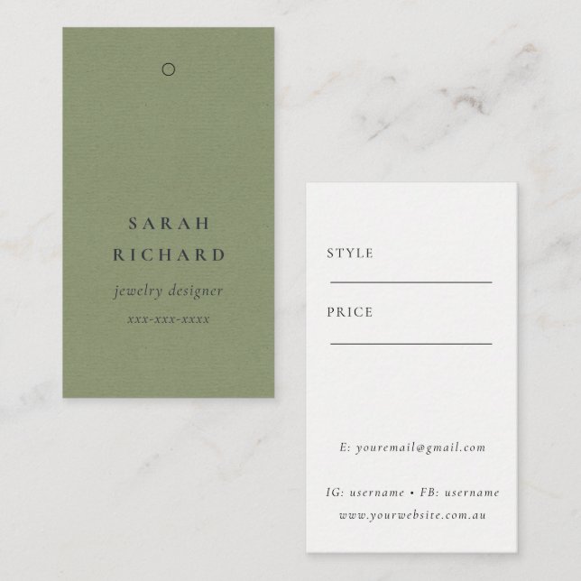Elegant Simple Minimal Kraft Green Price Tag Name (Front/Back)