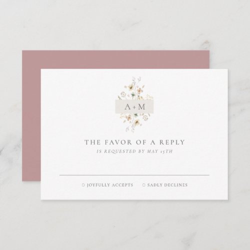 Elegant Simple Minimal Monogram Wedding RSVP Card