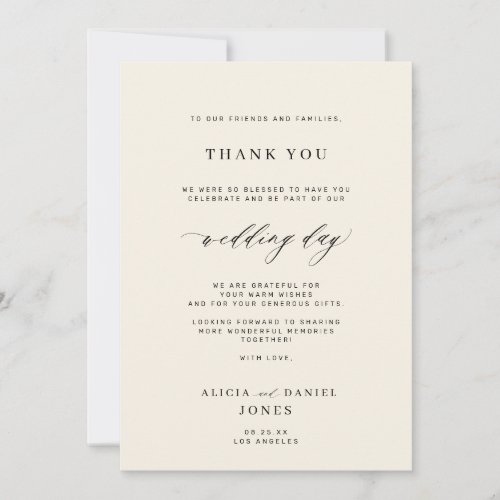 Elegant simple minimal photo ivory wedding thank you card
