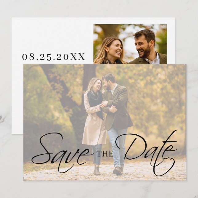Elegant Simple Minimal Photo Wedding Save The Date (Front/Back)