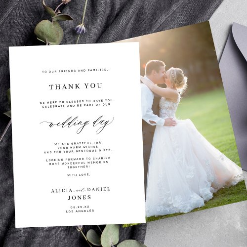 Elegant simple minimal photo wedding thank you card