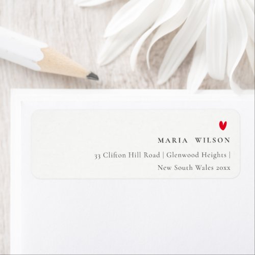 Elegant Simple Minimal Red Heart Script Address Label