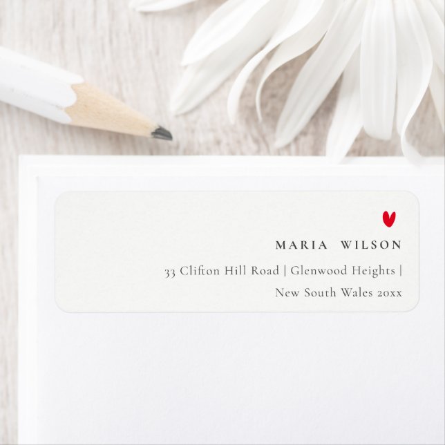 Elegant Simple Minimal Red Heart Script Address Label (Insitu)