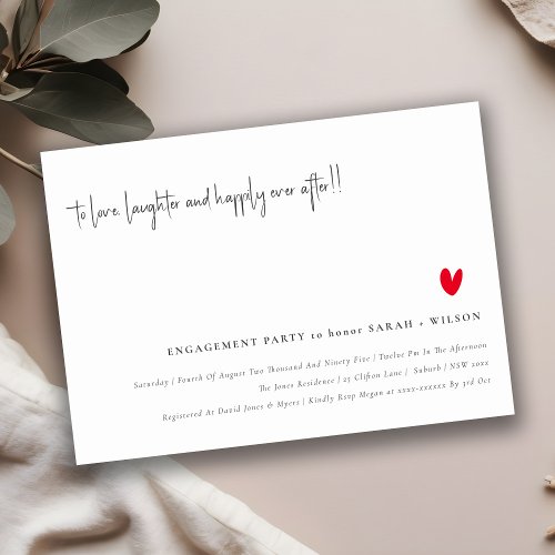 Elegant Simple Minimal Red Heart Script Engagement Invitation