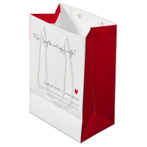 Elegant Simple Minimal Red Heart Script Wedding Medium Gift Bag