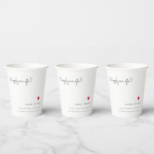 Elegant Simple Minimal Red Heart Script Wedding Paper Cups