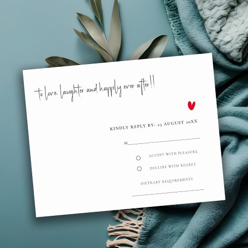 Elegant Simple Minimal Red Heart Script Wedding RSVP Card