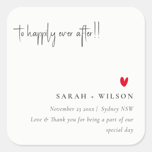 Elegant Simple Minimal Red Heart Script Wedding Square Sticker