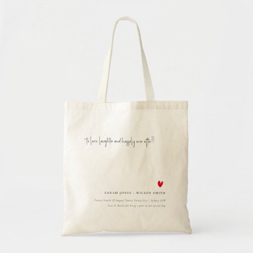 Elegant Simple Minimal Red Heart Script Wedding Tote Bag