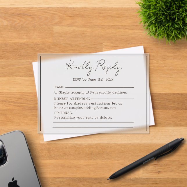 Elegant Simple Minimal Script Kindly Reply Wedding Acrylic Invitations (Insitu (Invitation Card))