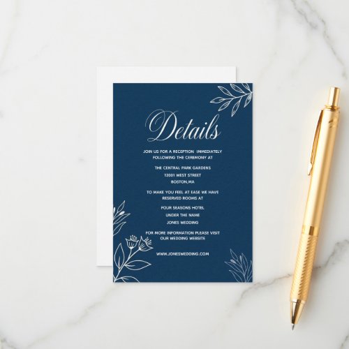 elegant simple minimal wedding website navy  enclosure card