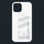 Elegant Simple Minimal White Grey Monogram Name iPhone 12 Case<br><div class="desc">If you need any further customisation please feel free to message me on yellowfebstudio@gmail.com.</div>