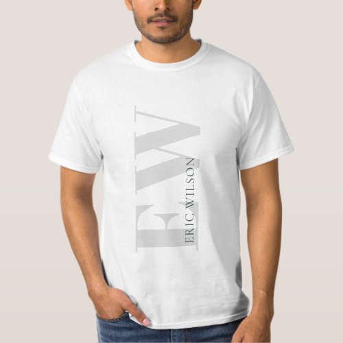 Elegant Simple Minimal White Grey Monogram Name T_Shirt