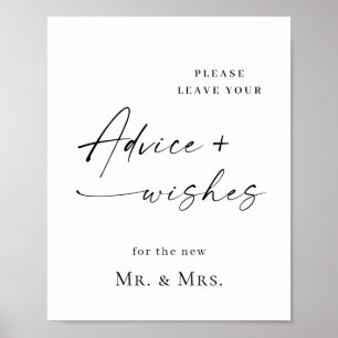 Elegant Simple Minimalist Advice & Wishes Wedding Poster