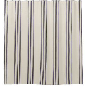 ELEGANT SIMPLE MINIMALIST AEGEAN STRIPE NAVY SHOWER CURTAIN