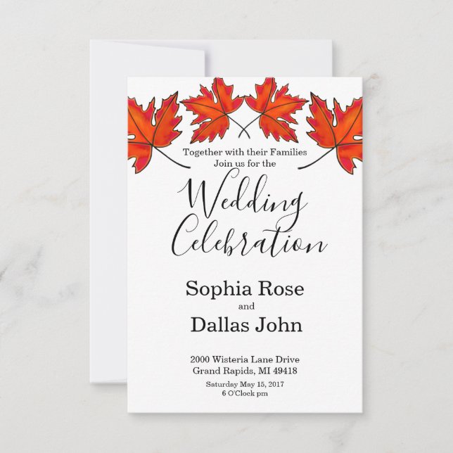 Elegant simple minimalist Autumn  leaves Wedding  Invitation (Front)