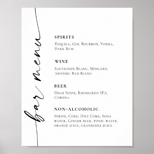 Elegant Simple Minimalist Bar Menu Wedding Poster