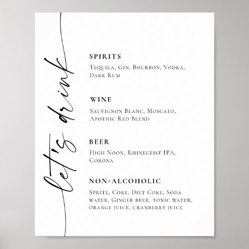 Elegant Simple Minimalist Bar Menu Wedding Poster