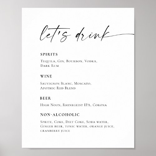 Elegant Simple Minimalist Bar Menu Wedding Poster