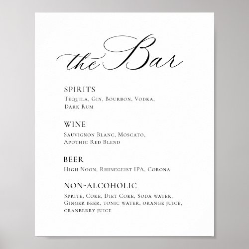 Elegant Simple Minimalist Bar Menu Wedding Poster