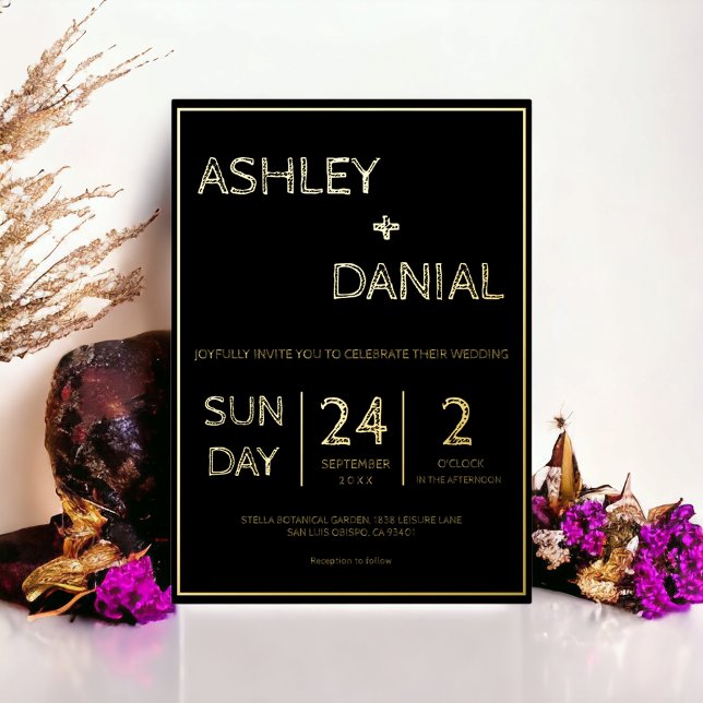 Elegant Simple Minimalist Black And Gold Wedding Foil Invitation (Creator Uploaded)