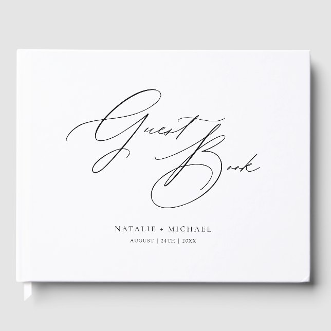 Elegant Simple Minimalist Black & White Wedding Guest Book (Front)