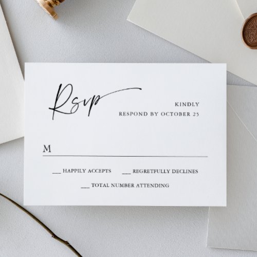 Elegant Simple Minimalist Calligraphy Black White RSVP Card