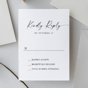 Elegant Simple Minimalist Calligraphy Black White RSVP Card