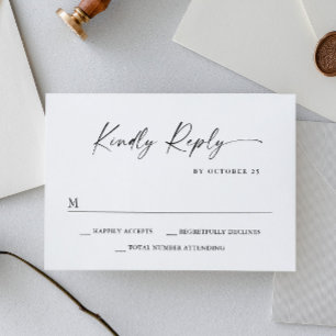 Elegant Simple Minimalist Calligraphy Black White RSVP Card