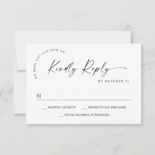 Elegant Simple Minimalist Calligraphy Black White RSVP Card
