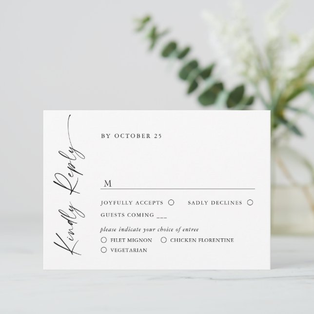 Elegant Simple Minimalist Calligraphy Meal Choice RSVP Card (Standing Front)
