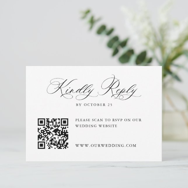 Elegant Simple Minimalist Calligraphy QR code RSVP Card (Standing Front)