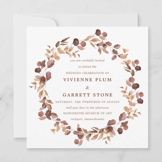 Elegant Simple Minimalist Fall Leaves Wedding Invitation (Front)