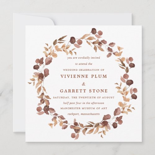 Elegant Simple Minimalist Fall Leaves Wedding Invitation