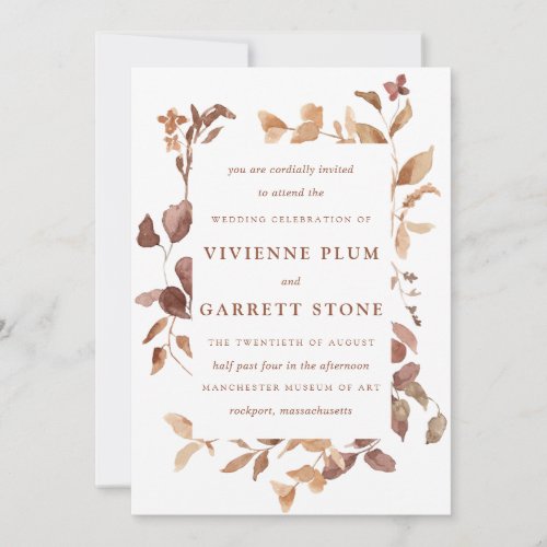 Elegant Simple Minimalist Fall Leaves Wedding Invitation