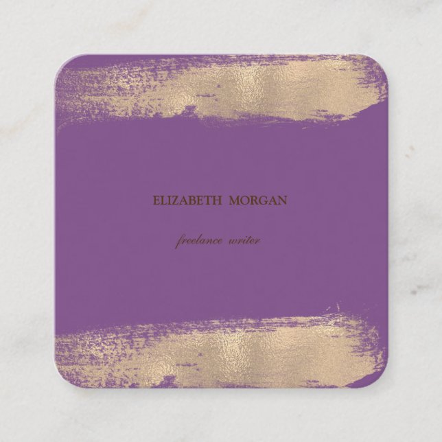 Elegant Simple, Minimalist,Faux Gold Brush Stroke Square Business Card (Front)