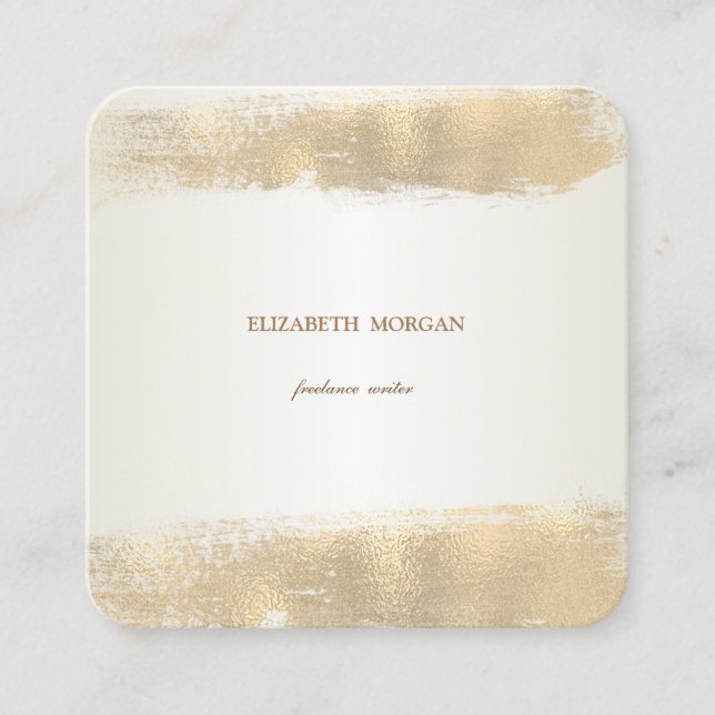 Elegant Simple, Minimalist,Faux Gold Brush Stroke Square Business Card (Front)