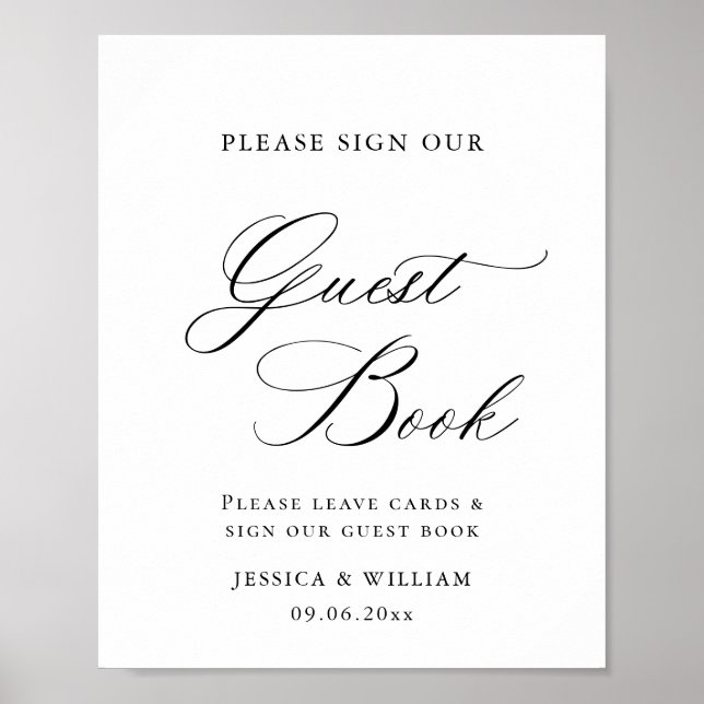Elegant Simple Minimalist Guest Book Wedding Sign (Front)
