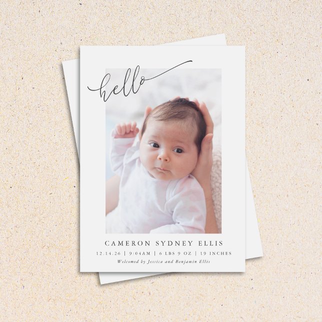 Elegant Simple Minimalist Hello Baby Photo Birth Announcement (Creator Uploaded)